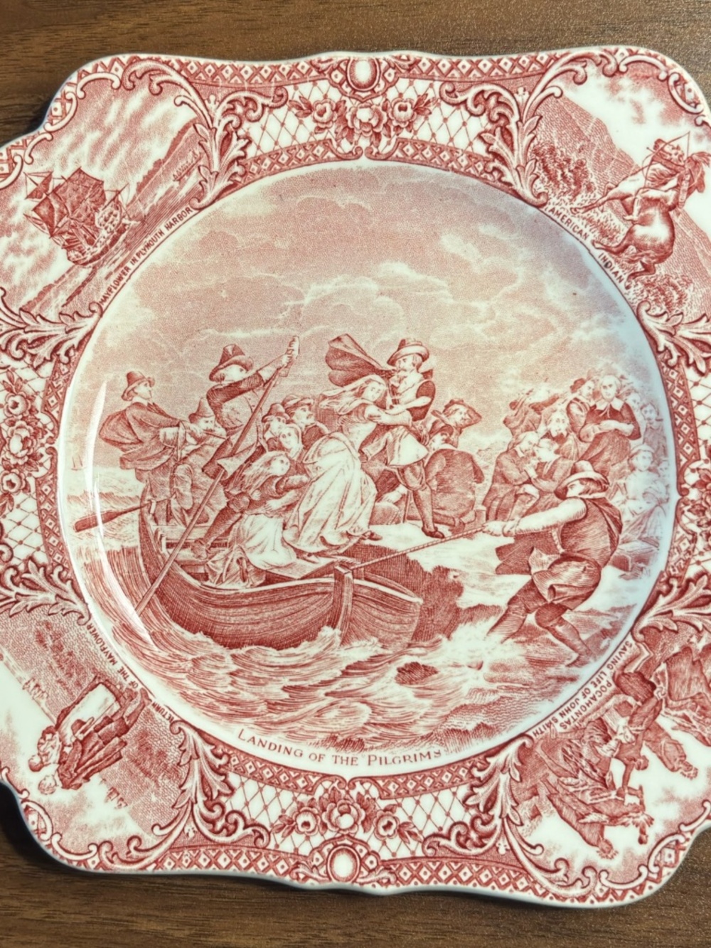 Crown Ducal Colonial Times Pink Pilgrim Landing Salad Plate
